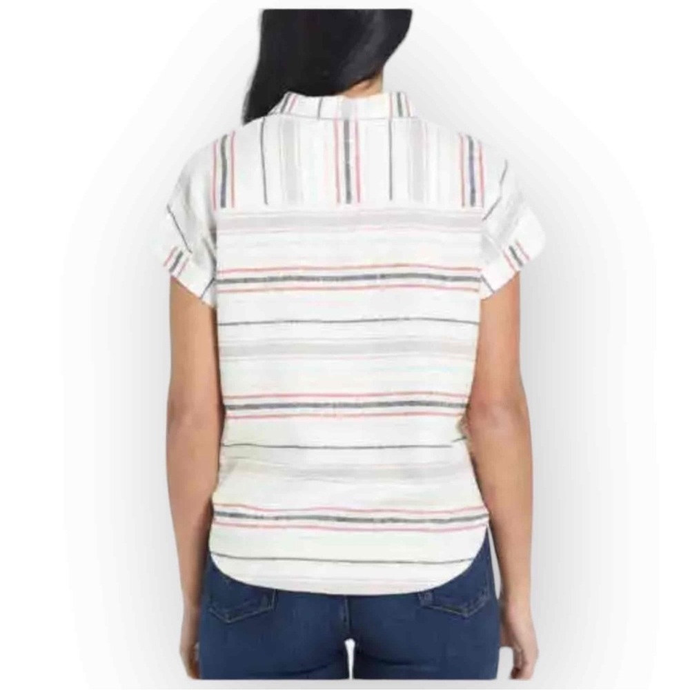 Weatherproof Vintage Linen striped tie front blouse size M New With Tags - Picture 2 of 11